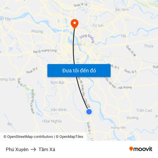 Phú Xuyên to Tầm Xá map