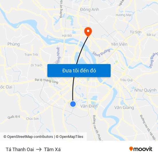 Tả Thanh Oai to Tầm Xá map