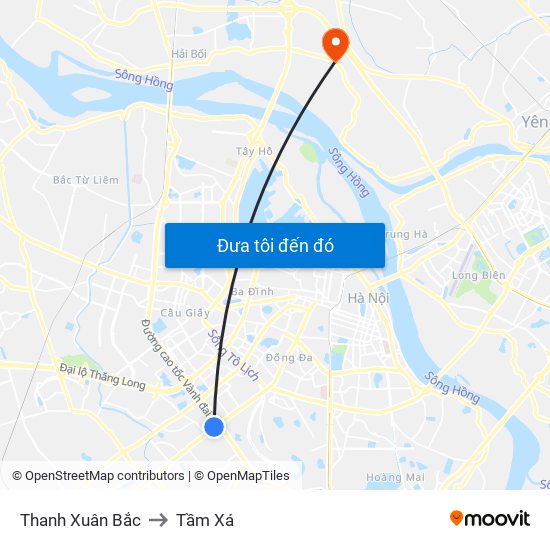 Thanh Xuân Bắc to Tầm Xá map