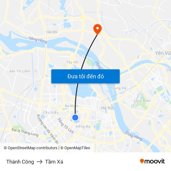 Thành Công to Tầm Xá map