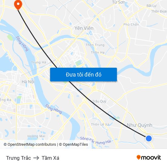 Trưng Trắc to Tầm Xá map