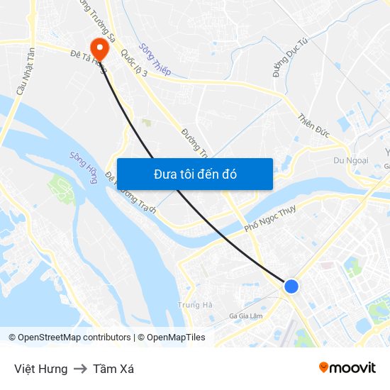 Việt Hưng to Tầm Xá map