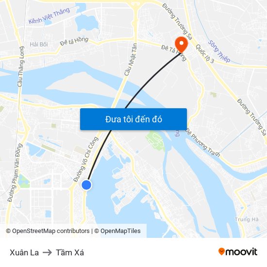 Xuân La to Tầm Xá map