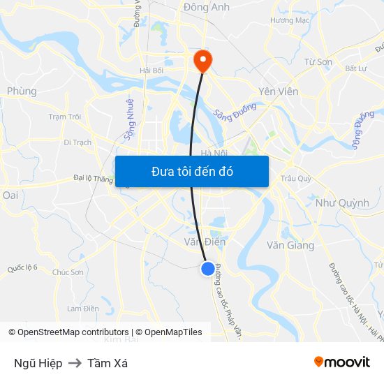 Ngũ Hiệp to Tầm Xá map