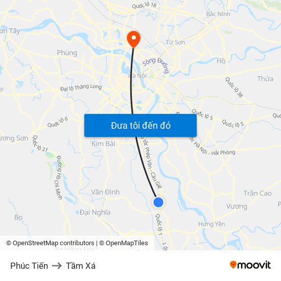 Phúc Tiến to Tầm Xá map