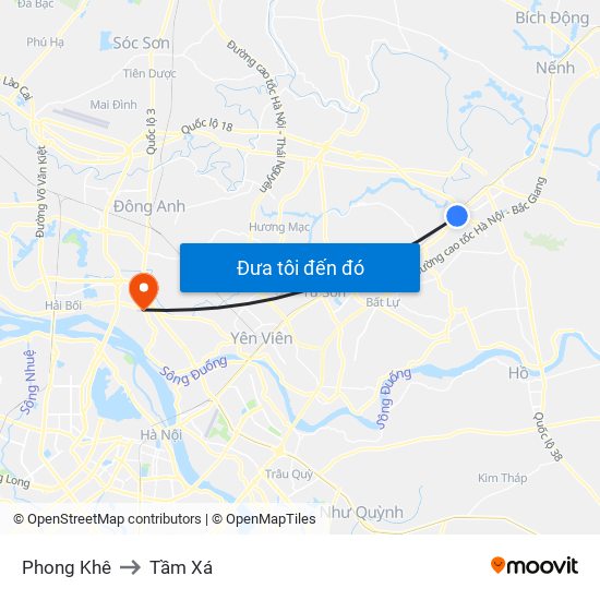 Phong Khê to Tầm Xá map