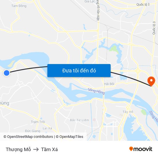 Thượng Mỗ to Tầm Xá map