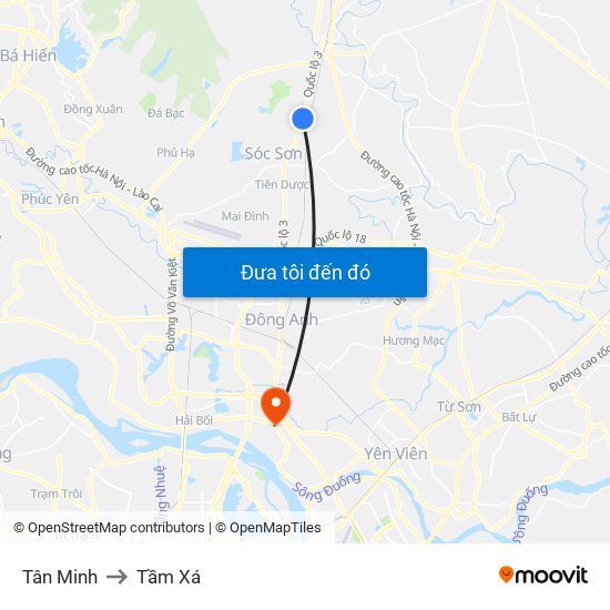 Tân Minh to Tầm Xá map