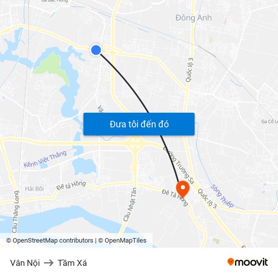 Vân Nội to Tầm Xá map