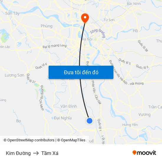 Kim Đường to Tầm Xá map