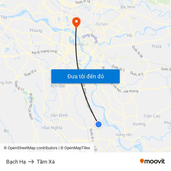 Bạch Hạ to Tầm Xá map