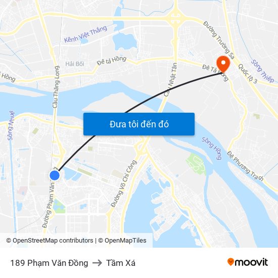 189 Phạm Văn Đồng to Tầm Xá map