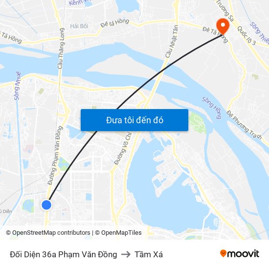 Đối Diện 36a Phạm Văn Đồng to Tầm Xá map