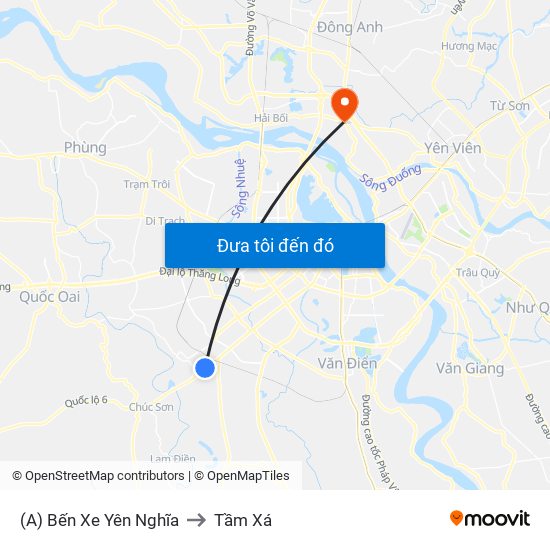 (A) Bến Xe Yên Nghĩa to Tầm Xá map