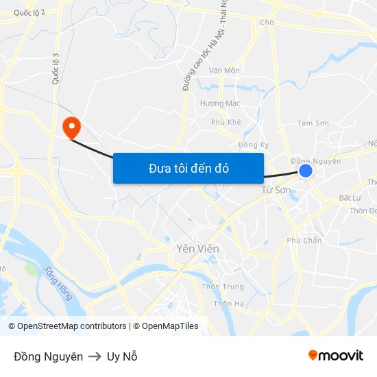 Đồng Nguyên to Uy Nỗ map