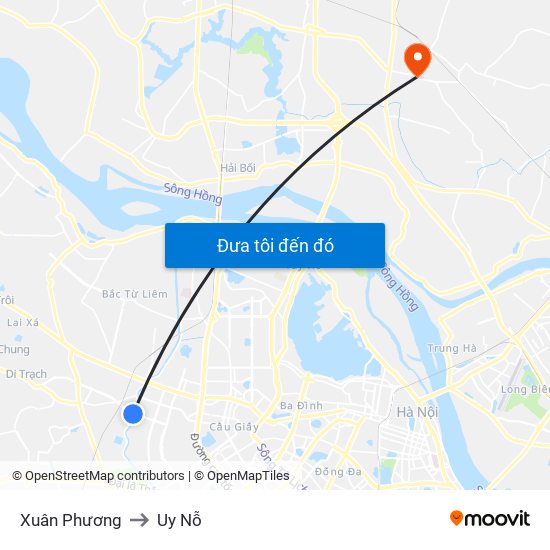 Xuân Phương to Uy Nỗ map