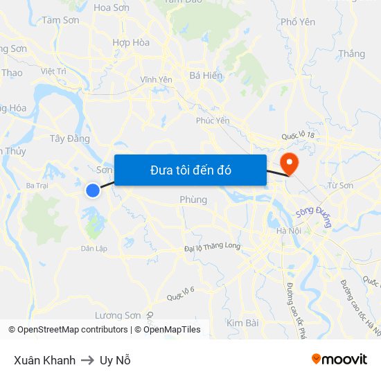 Xuân Khanh to Uy Nỗ map