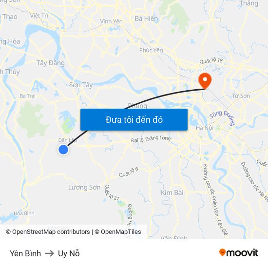 Yên Bình to Uy Nỗ map