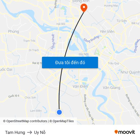 Tam Hưng to Uy Nỗ map