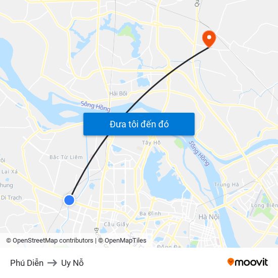 Phú Diễn to Uy Nỗ map
