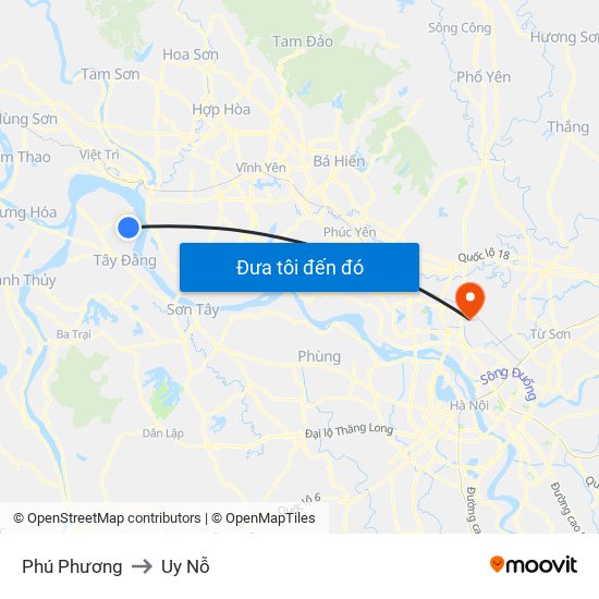 Phú Phương to Uy Nỗ map