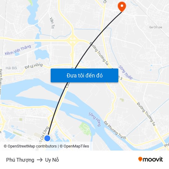 Phú Thượng to Uy Nỗ map