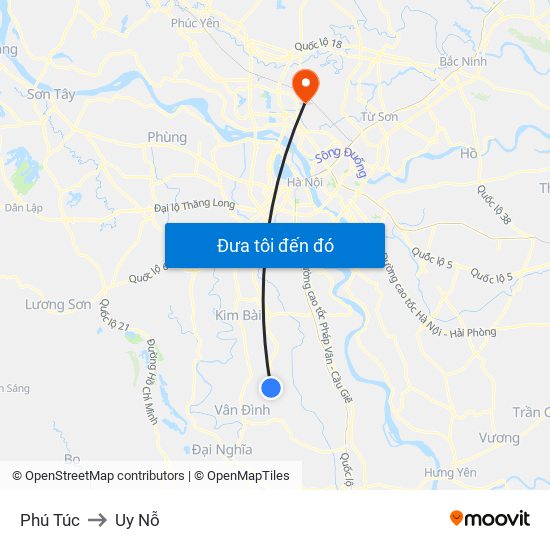 Phú Túc to Uy Nỗ map