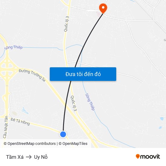 Tầm Xá to Uy Nỗ map