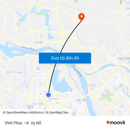 Vĩnh Phúc to Uy Nỗ map