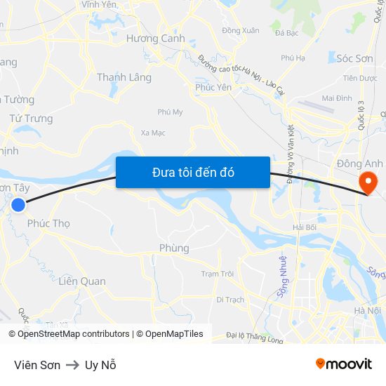 Viên Sơn to Uy Nỗ map