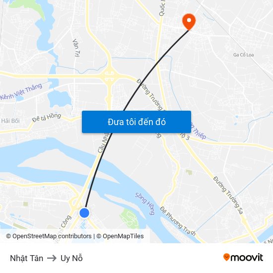 Nhật Tân to Uy Nỗ map