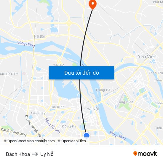 Bách Khoa to Uy Nỗ map