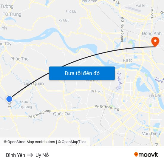 Bình Yên to Uy Nỗ map