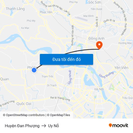 Huyện Đan Phượng to Uy Nỗ map