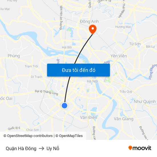 Quận Hà Đông to Uy Nỗ map