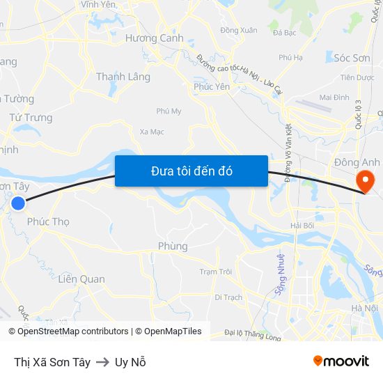 Thị Xã Sơn Tây to Uy Nỗ map