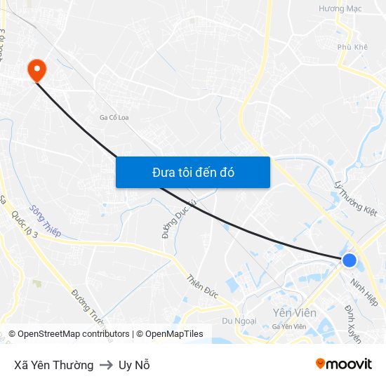 Xã Yên Thường to Uy Nỗ map