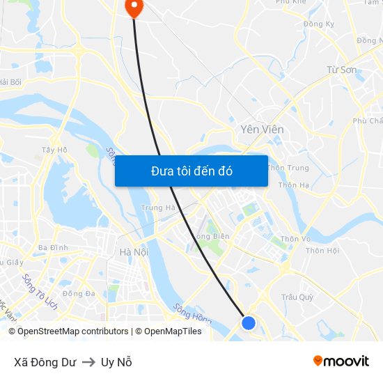 Xã Đông Dư to Uy Nỗ map