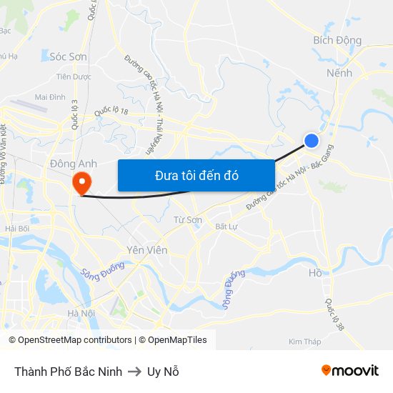 Thành Phố Bắc Ninh to Uy Nỗ map