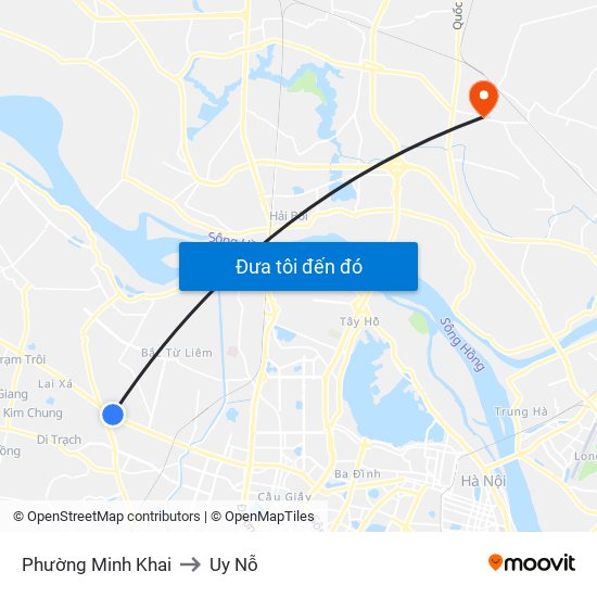 Phường Minh Khai to Uy Nỗ map