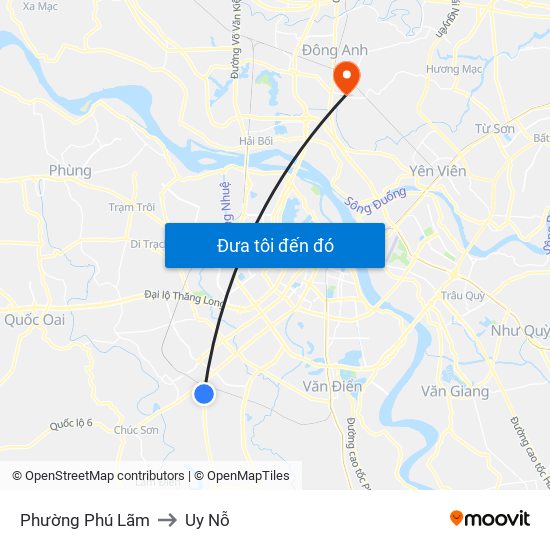 Phường Phú Lãm to Uy Nỗ map
