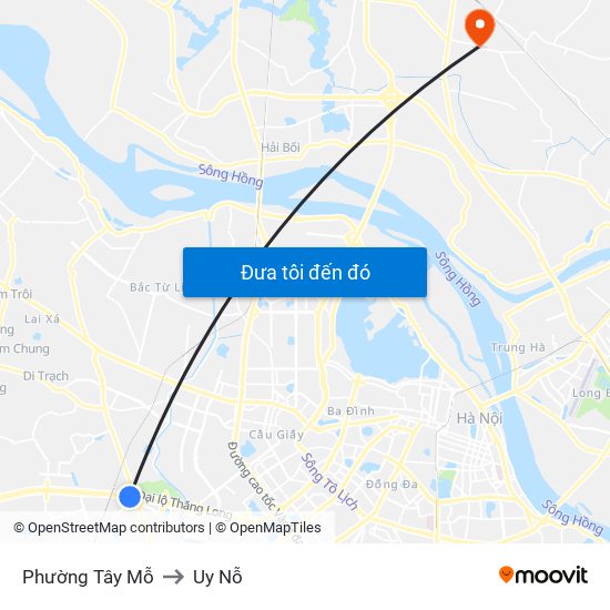 Phường Tây Mỗ to Uy Nỗ map