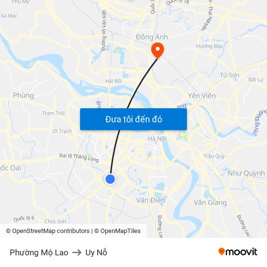 Phường Mộ Lao to Uy Nỗ map