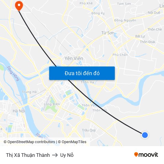 Thị Xã Thuận Thành to Uy Nỗ map