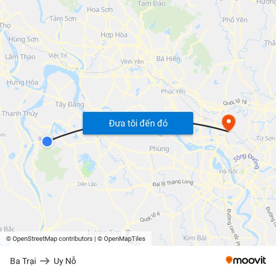 Ba Trại to Uy Nỗ map