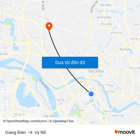 Giang Biên to Uy Nỗ map