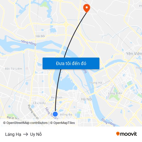 Láng Hạ to Uy Nỗ map