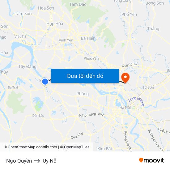 Ngô Quyền to Uy Nỗ map