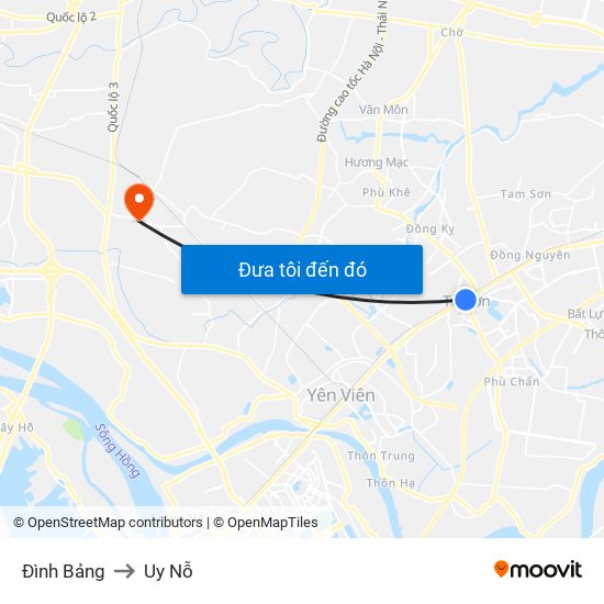 Đình Bảng to Uy Nỗ map