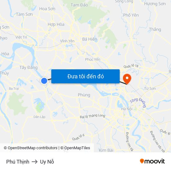 Phú Thịnh to Uy Nỗ map